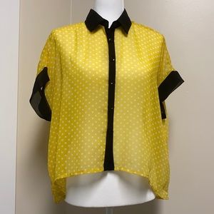 Medium size sheer yellow polka dot top